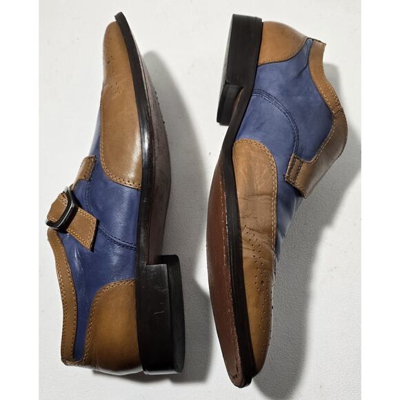 Fratelli Footwear Mens Tan/Blue Leather Wingtip Monk Strap  display picture 2